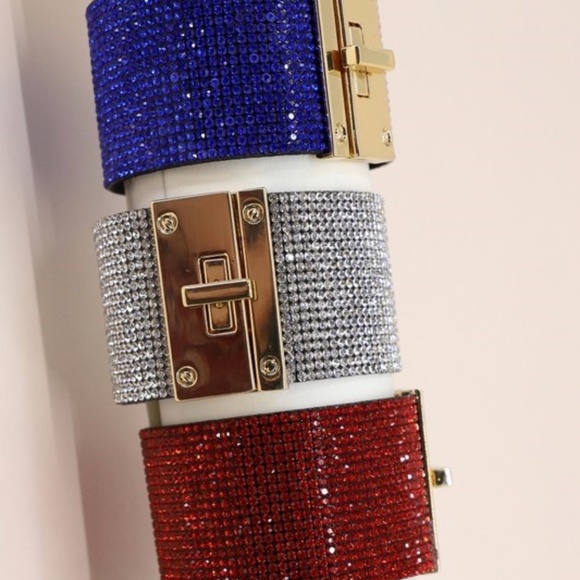 Rhinestone embellished lock closure cuff bracelet - Picture 3 of 3